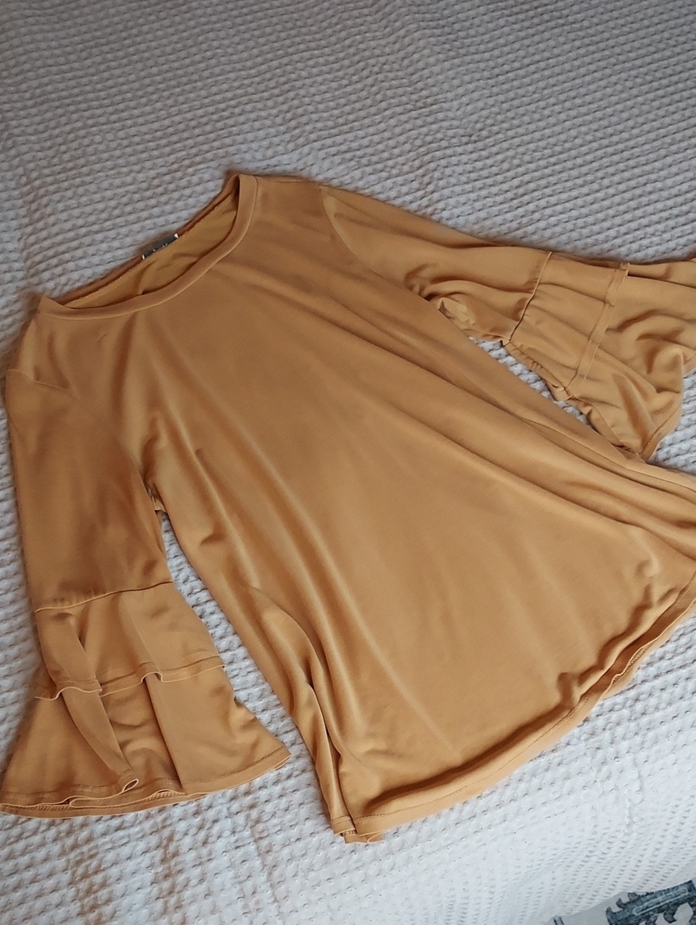 JODIFL Mustard Bell Sleeve Tunic Top